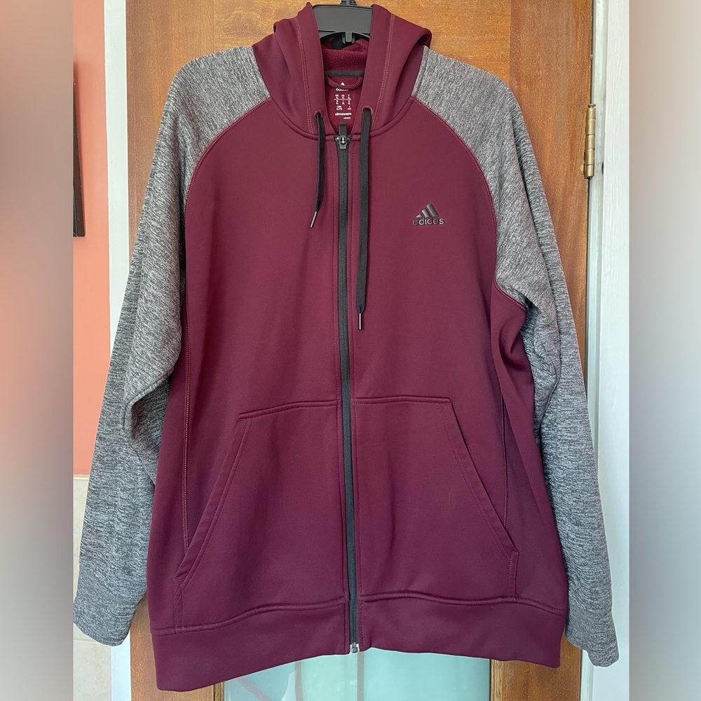 Adidas CLIMAWARM Burgundy/Grey LS Full Zip Hooded Fleece Jacket XL